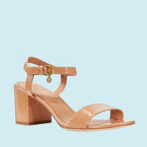 Tory Burch Sandals Women's Size 11 Nude Patent Leather Ankle Strap Block Heel